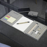 BrandChargerEVOBook Sustainable Executive Stationery Organizer in grey with notepad, sticky notes, and bamboo stationery tools. Corporate Gift shop