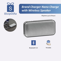 Portable wireless speaker with charging cable and branding