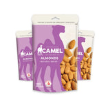 Camel Almonds packaging with purple and white design on a white background