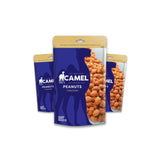 Three packages of Camel Peanuts on a white background