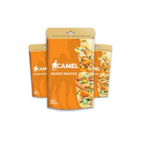 Three packages of Camel mixed snacks on a white background