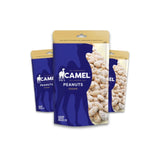 Three packages of Camel Peanuts on a white background