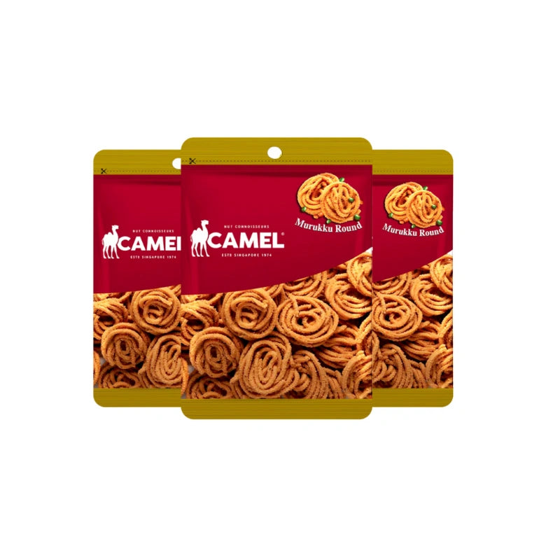 Two packages of Camel Morukka Round snacks on a white background