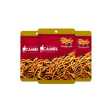 Three packages of Camel brand snack sticks on a white background