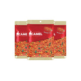 Three red Camel brand packages with a white background