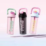 Chilled Coca-Cola Summer Cup with ice cubes and condensation, set against a vibrant sunny background, ideal for summer refreshment.