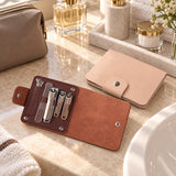 Compact 10-Piece Manicure Travel Set (YS-670) in brown PU case with neatly arranged grooming tools_corporate gifts