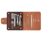 Compact 10-Piece Manicure Travel Set (YS-670) in brown PU case with neatly arranged grooming tools_corporate gifts