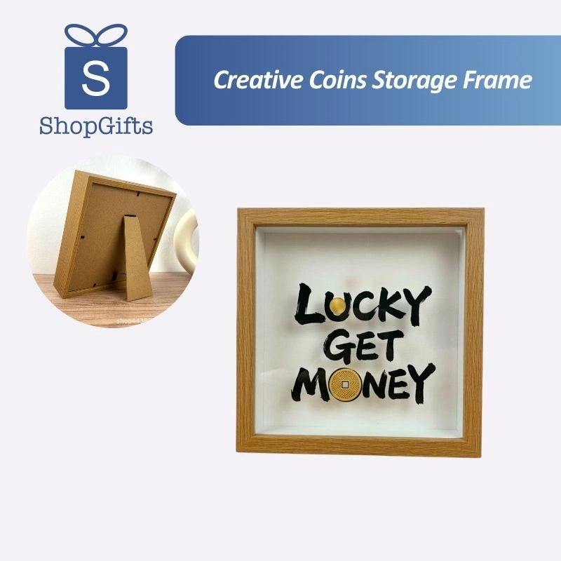 Creative Coins Storage Frame Coin Display in light wood frame with gold coins _corporate gifts