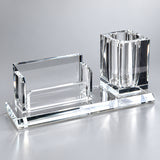 Crystal Pen Business Card Desk Set (CY-529) in clear faceted crystal on an executive office desk_customised corporate gifts