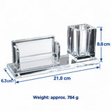 Crystal Pen Business Card Desk Set (CY-529) in clear faceted crystal on an executive office desk_customised corporate gifts