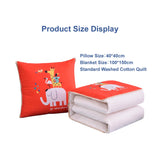 Custom 2-in-1 blanket and pillow set made from soft washed cotton, perfect for travel and corporate gifts.