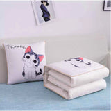 Custom 2-in-1 blanket and pillow set made from soft washed cotton, perfect for travel and corporate gifts.