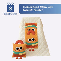 Stay cozy anywhere with the Gourmet Burger Convertible Travel Pillow Blanket. This 2-in-1 plush set features a soft cushion and a large quilted blanke._Unique door gift_corporate gifts