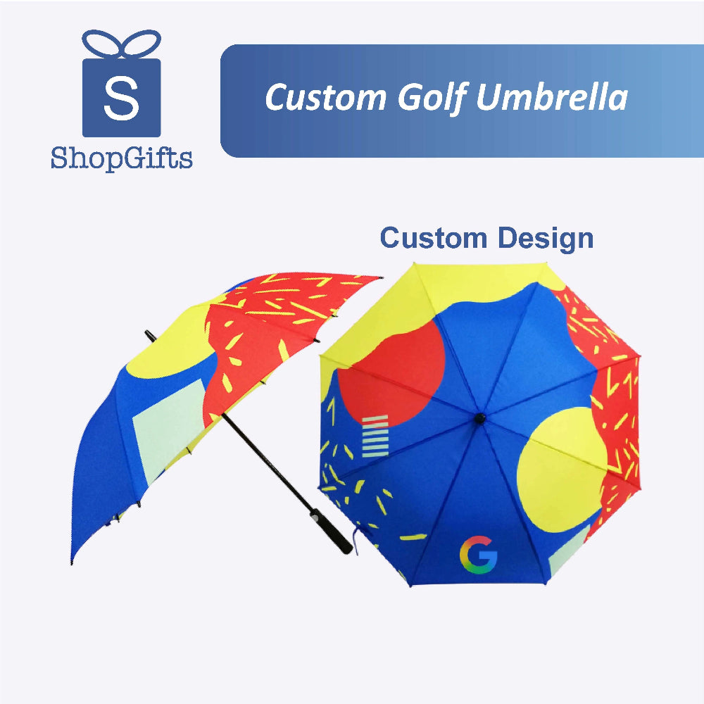 Custom golf umbrella with customer-provided design for corporate gifting in Singapore
