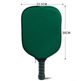 Four colorful Pro-Shield Neoprene Pickleball Paddle Covers in black, green, and blue on a green grass background_Customised Corporate Gifts