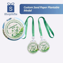 Eco-friendly plantable seed paper medal with green lanyard for sustainable corporate events and awards_ corporate gifts