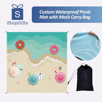 Oversized waterproof picnic mat with sea turtle design, ground stakes, and mesh carry bag for beach outings_ Corporate Gifts Singapore