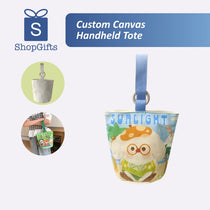 Custom canvas handheld tote with cartoon character design, featuring the ShopGifts brand.