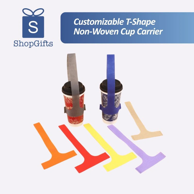 Customizable T-Shape Non-Woven Cup Carrier - Eco-Friendly _Coporate Gifts Supplier Singapore