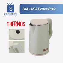 Thermos electric kettle with close-up details on a white background