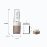 Thermos blender with dimensions and a mason jar attachment on a white background