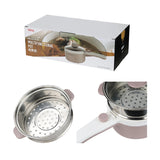 Multifunctional pot with steamer insert and packaging on a white background