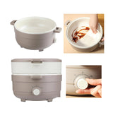 Collage of a portable kitchen appliance with a bowl, being used, and control panel.