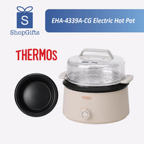 Thermos electric hot pot with a black lid on a white background, featuring ShopGifts branding.