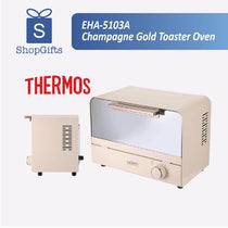 Beige toaster oven with 'Thermos' branding on a white background