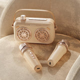 Old-school microphone-shaped karaoke speaker with built-in sound