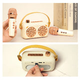 Retro microphone speaker with Bluetooth function on wooden desk