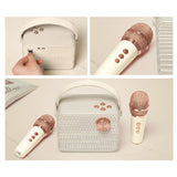 Stylish handheld karaoke mic speaker for home or travel use