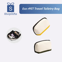 Eco rPET Travel Toiletry Bag with ShopGifts logo on a white background