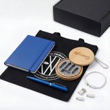 Premium Employee Welcome Kit featuring blue notebook, pen, black tote, and bamboo cable adapter set_customised Gift Set Singapore