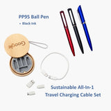 Premium Employee Welcome Kit featuring blue notebook, pen, black tote, and bamboo cable adapter set_customised Gift Set Singapore