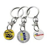 Enamel Trolley Coin Keychain in polished silver alloy with colourful enamel designs for supermarket trolley use_ Small corprate Gifts