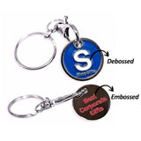 Enamel Trolley Coin Keychain in polished silver alloy with colourful enamel designs for supermarket trolley use_ Small corprate Gifts