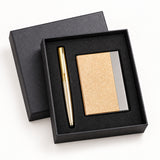 Executive Metal Pen Card Holder Set (GBA 396) in black gift box with gold pen and textured card case_Premium Corporate Gifts_Gift Set