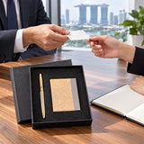Executive Metal Pen Card Holder Set (GBA 396) in black gift box with gold pen and textured card case_Premium Corporate Gifts_Gift Set
