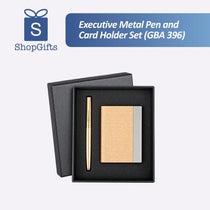 Executive Metal Pen Card Holder Set (GBA 396) in black gift box with gold pen and textured card case_Premium Corporate Gifts_Gift Set