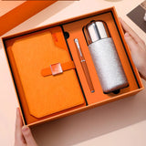 Premium Titanium Executive Gift Set with orange textured notebook and silver flask in a luxury presentation box_ corporate teacher gift_Premium Corporate Gift Set