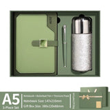 Premium Titanium Executive Gift Set with green textured notebook and silver flask in a luxury presentation box_ corporate teacher gift_Premium Corporate Gift Set