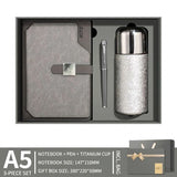 Premium Titanium Executive Gift Set with grey textured notebook and silver flask in a luxury presentation box_ corporate teacher gift_Premium Corporate Gift Set