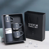 Grey Executive Triple-Cup Insulated Flask Set with three matching stainless steel cups_corporate gift