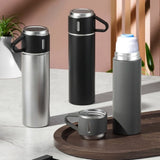 Navy blue Executive Triple-Cup Insulated Flask Set with three matching stainless steel cups_corporate gift