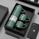 Navy blue Executive Triple-Cup Insulated Flask Set with three matching stainless steel cups_corporate gift