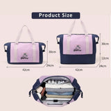 Expandable Wet-Dry Separation Travel Tote in purple and navy with palm tree logo and bottom shoe compartment_ corporate gifts