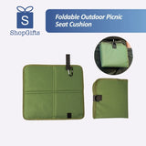 Olive green waterproof folding outdoor seat cushion with black carabiner clip for hiking and camping_customised corporate gifts singapore