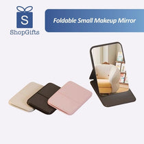 Ultra-thin 10.7*7* 1cm foldable makeup mirror shown in both a stand-up desktop vanity position and a closed, compact state for easy carrying